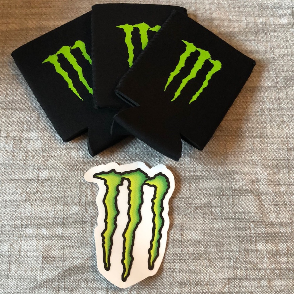 NWOT Set of 3 Koozie with Sticker Monster Energy Merchandise.